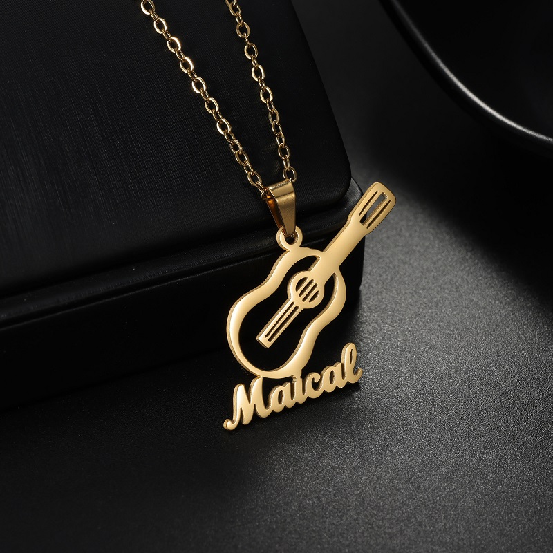 Musical Instrument And Name - Neue personalisierte Namens-Musikinstrument-Anhänger-Halskette aus Edelstahl, personalisierte
