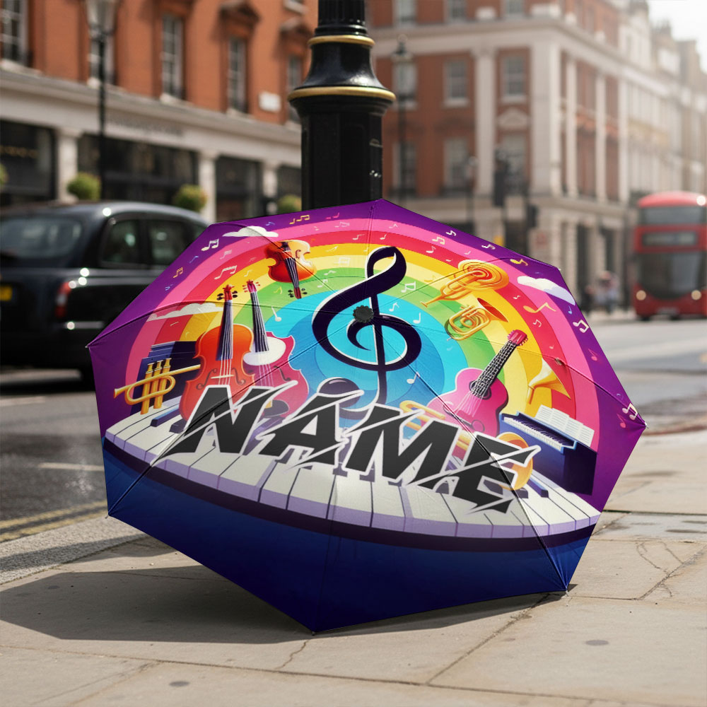 Musical Instrument And Name - Regenschirm mit individuellem Namen, Musikthema-Regenschirm mit