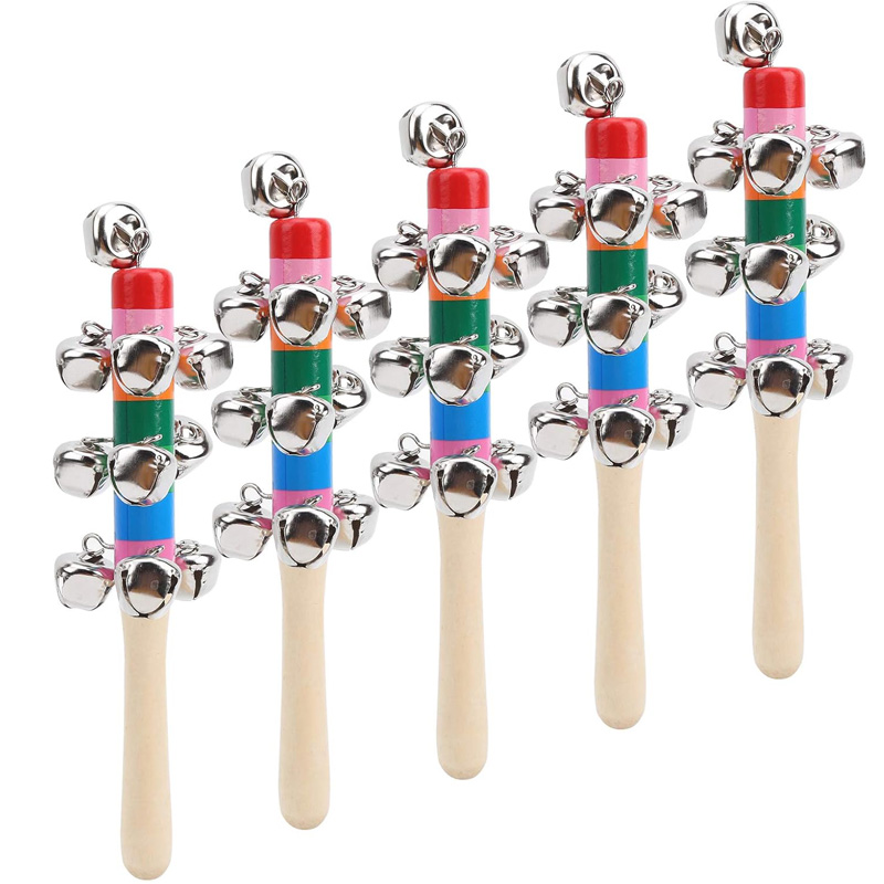 5PCS Holz Jingle Hand Glocken  – Musical Instrument For Toddlers Bewertung und Preis
