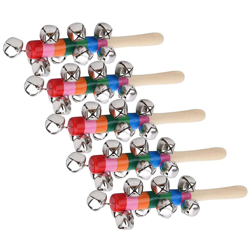 5PCS Holz Jingle Hand Glocken  – Musical Instrument For Toddlers Bewertung und Preis